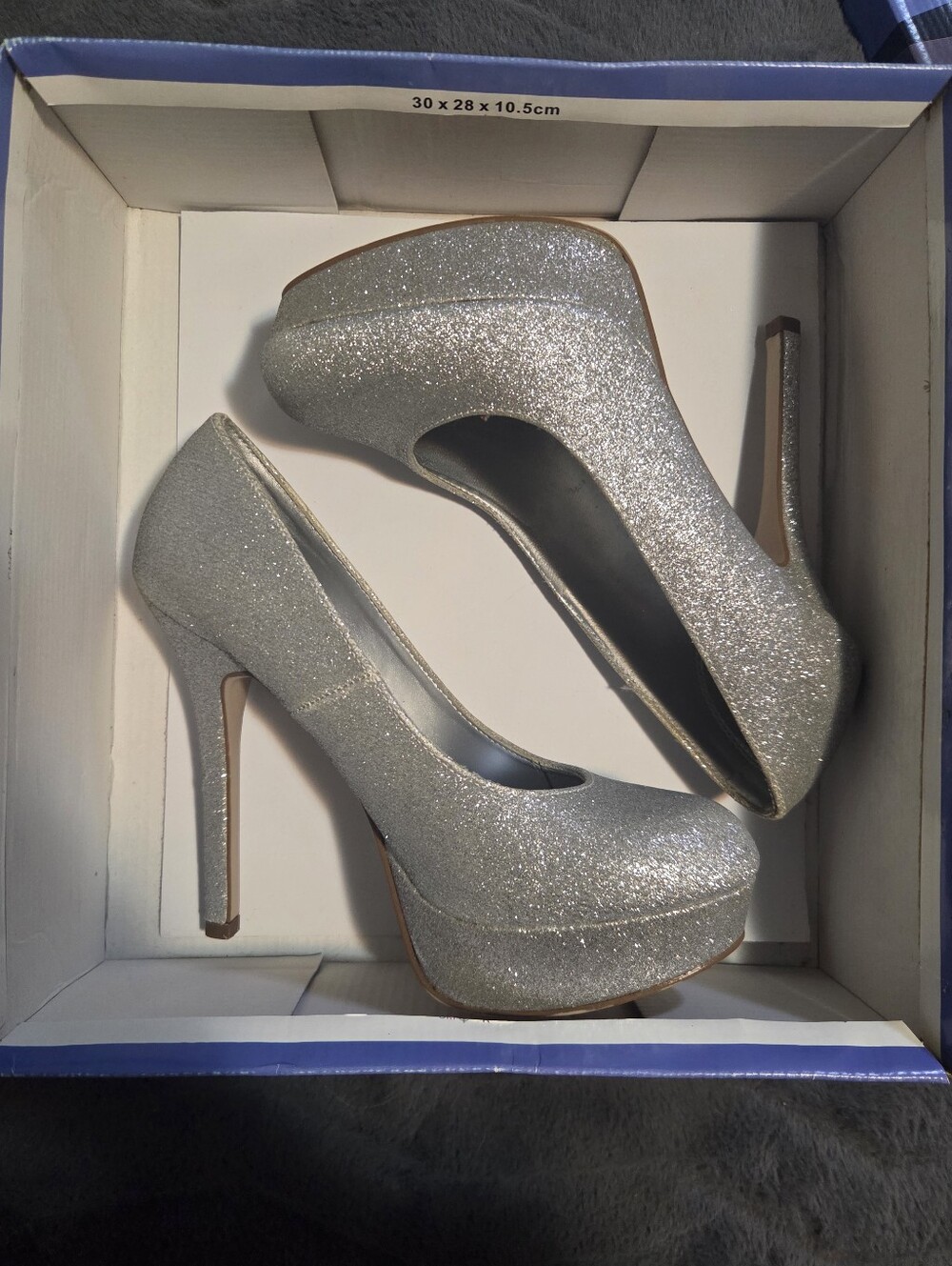 Brash Silver Glitter Platform Stilettos